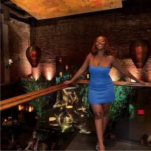 Meshki Strapless Bodycon Mini Dress in Bright Blue
